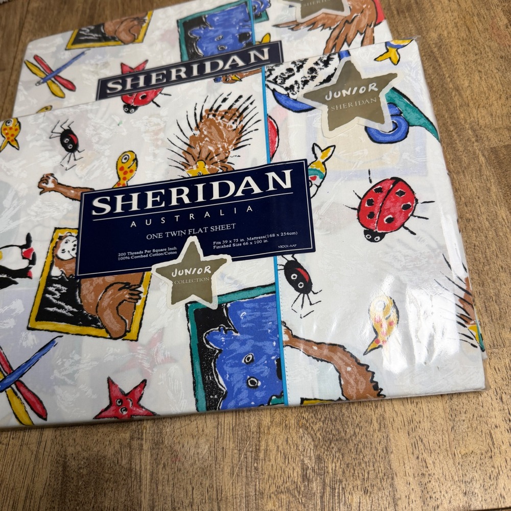 Sheridan Australia Junior Noahs Ark Twin Flat Sheet Set of 2 100% Cotton Vintage